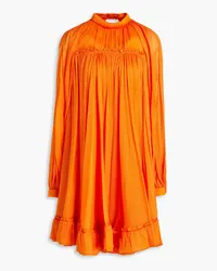 Carolina Herrera New York Cape-effect gathered metallic chiffon mini dress - Orange Orange