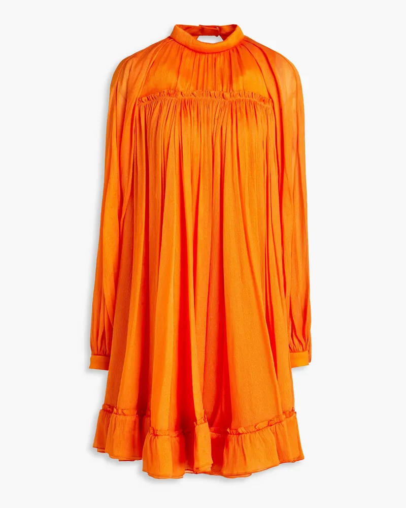Carolina Herrera New York Cape-effect gathered metallic chiffon mini dress - Orange Orange