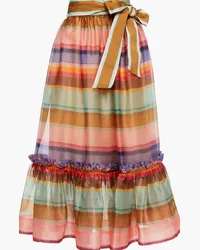 Zimmermann Gathered striped silk-organza midi skirt - Brown Brown