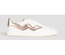 Daryl metallic-trimmed leather sneakers - White