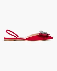 Rupert Sanderson Sabine crystal-embellished suede slingback point-toe flats - Red Red