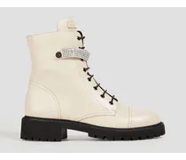 Alexa Crystal embellished leather combat boots - White