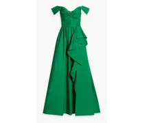 Off-the-shoulder draped taffeta gown - Green