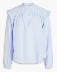 Officine Generale Charline ruffled striped poplin top - Blue Blue