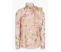 Pussy-bow floral-print chiffon blouse - Pink