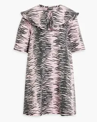 Ganni Ruffle-trimmed tiger-print denim mini dress - Purple Purple