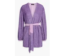 Gabrielle velvet-trimmed sequined chiffon mini wrap dress - Purple