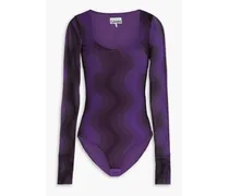 Printed stretch-mesh bodysuit - Purple