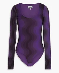 Ganni Printed stretch-mesh bodysuit - Purple Purple