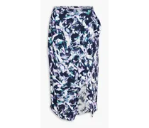 Kerim wrap-effect printed twill midi skirt - Blue