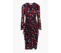 Rochelle wrap-effect floral-print stretch-mesh dress - Red