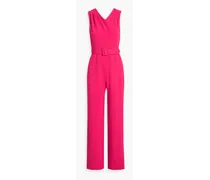 Belted pleated crepe jumpsuit - Pink
