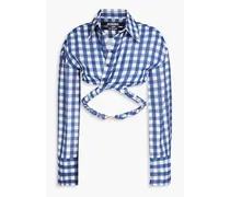 Vichy cropped gingham crepe shirt - Blue