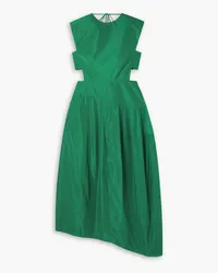 tibi Asymmetric cutout taffeta midi dress - Green Green