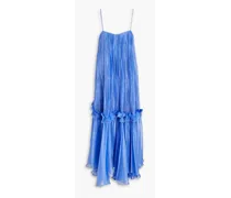 Bimeni metallic plissé silk-chiffon midi dress - Blue