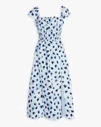 Altuzarra Shirred floral-print cotton midi dress - Blue Blue