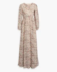 Mikael Aghal Gathered printed chiffon maxi dress - Brown Brown