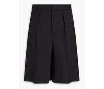 Wide-leg pleated wool-twill shorts - Black