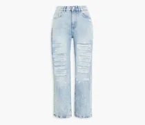 Emilie acid-wash distressed high-rise straight-leg jeans - Blue