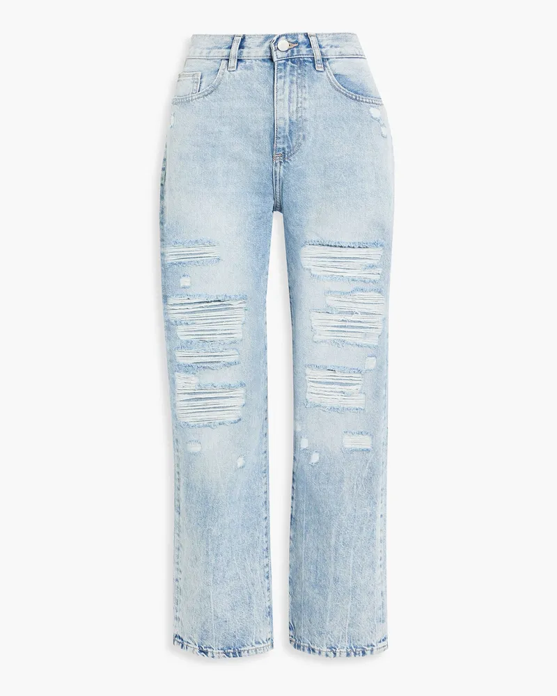 Emilie acid-wash distressed high-rise straight-leg jeans - Blue