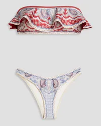 Zimmermann Ruffled paisley-print bandeau bikini - White White