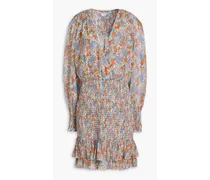 Saera shirred floral-print silk-chiffon mini dress - Multicolor