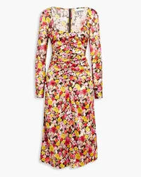 Ganni Ruched floral-print silk-blend satin midi dress - Multicolor Multicolor