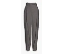 Bead-embellished pleated wool-blend tapered pants - Gray