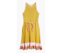 Ruffled crocheted cotton mini dress - Yellow