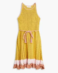 Zimmermann Ruffled crocheted cotton mini dress - Yellow Yellow