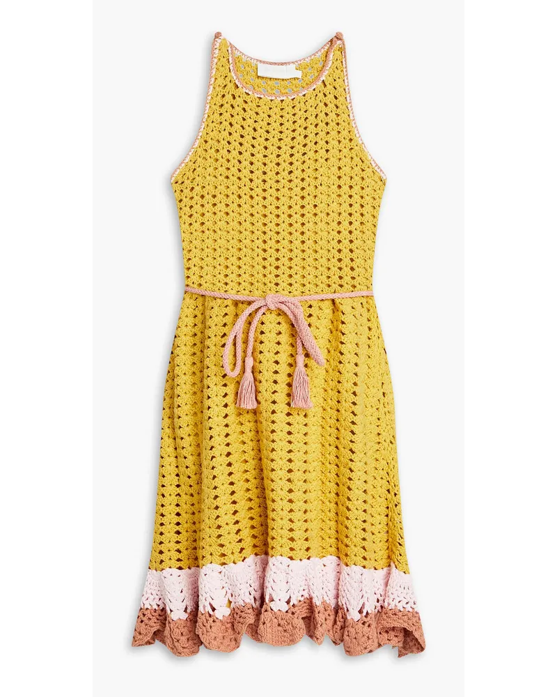 Zimmermann Ruffled crocheted cotton mini dress - Yellow Yellow