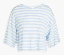 Cropped striped linen T-shirt - Blue