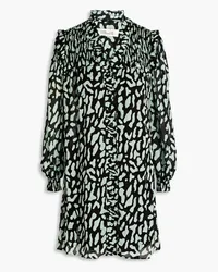 Diane von Furstenberg Layla shirred leopard-print georgette mini dress - Green Green