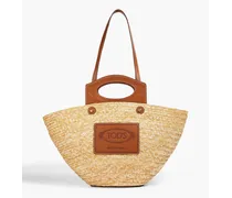 TOD'S Leather-trimmed straw tote - Neutral Neutral