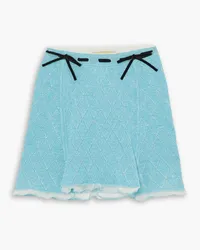 CORMIO Isha velvet-trimmed pointelle-knit cotton-blend mini skirt - Blue Blue