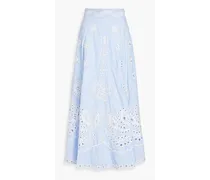 Striped broderie anglaise cotton maxi skirt - Blue
