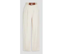 Buckled Lyocell and linen-blend wide-leg pants - White