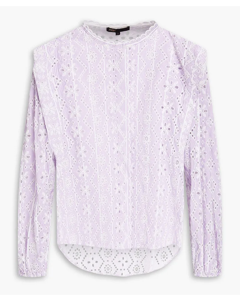 Maje Striped broderie anglaise cotton blouse - Purple Purple