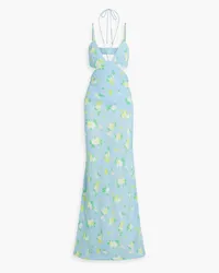 ROTATE Birger Christensen Cutout printed jacquard halterneck maxi dress - Blue Blue