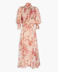 byTiMo Pussy-bow floral-print organza midi dress - Pink Pink