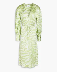 Ganni Tiger-print silk-blend satin midi dress - Green Green