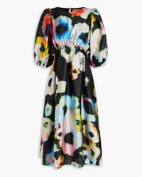 Stine Goya Elizabeth printed crinkled satin-crepe midi dress - Black Black