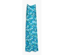 Draped floral-print crepe de chine maxi dress - Blue