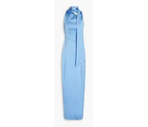 One-shoulder draped satin maxi dress - Blue