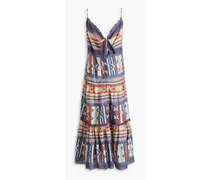 Abilene knotted printed cotton midi dress - Blue