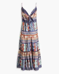 Veronica Beard Abilene knotted printed cotton midi dress - Blue Blue