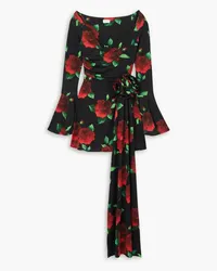 Magda Butrym Off-the-shoulder appliquéd floral-print stretch-crepe mini dress - Black Black