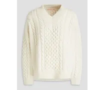 Cable-knit wool sweater - White