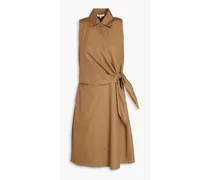 Wrap-effect cotton-poplin dress - Brown