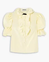 BATSHEVA Lou faux pearl-embellished ruffled moire blouse - White White